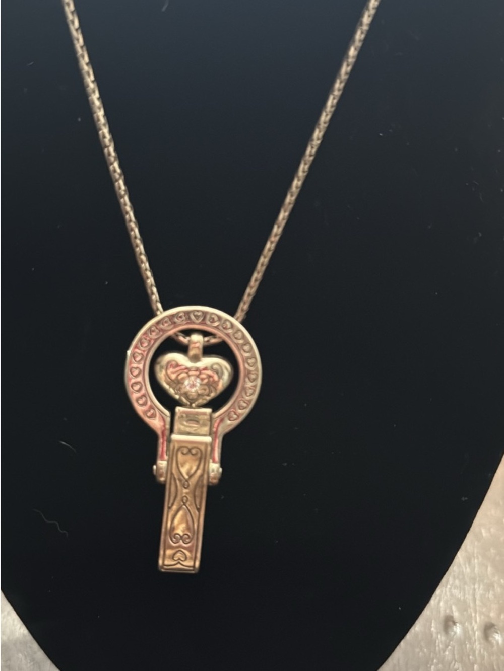 Brighton Gold-Tone Heart Key Pendant with stone in heart Necklace badge holder